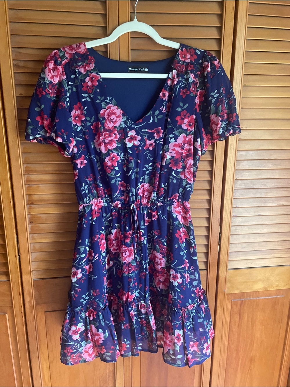 Midnight Doll Navy Floral Drawstring Mini Dress